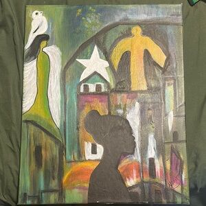 Abstract Canvas Art with Silhouette and Angelic Figures